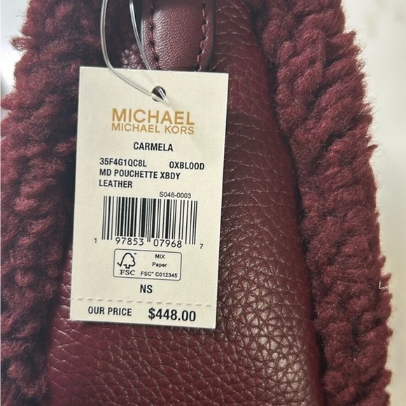 MICHAEL KORS CARMELA Burgundy Multi
Medium Leather Chain Crossbody
Shearling
NWT - Picture 6 of 7
